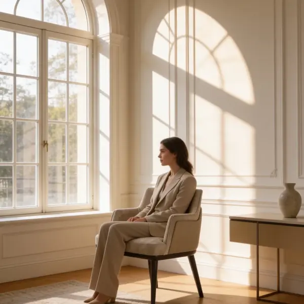 Ace Dining Chair in use in a hotel suite, shown with a seated guest for scale