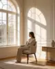Ace Dining Chair in use in a hotel suite, shown with a seated guest for scale