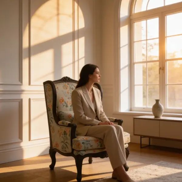 Anne Wing Chair shown in a hotel interior with a seated guest