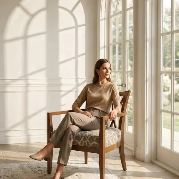 Cross Back Lounge Chair shown in a hotel interior with a seated guest
