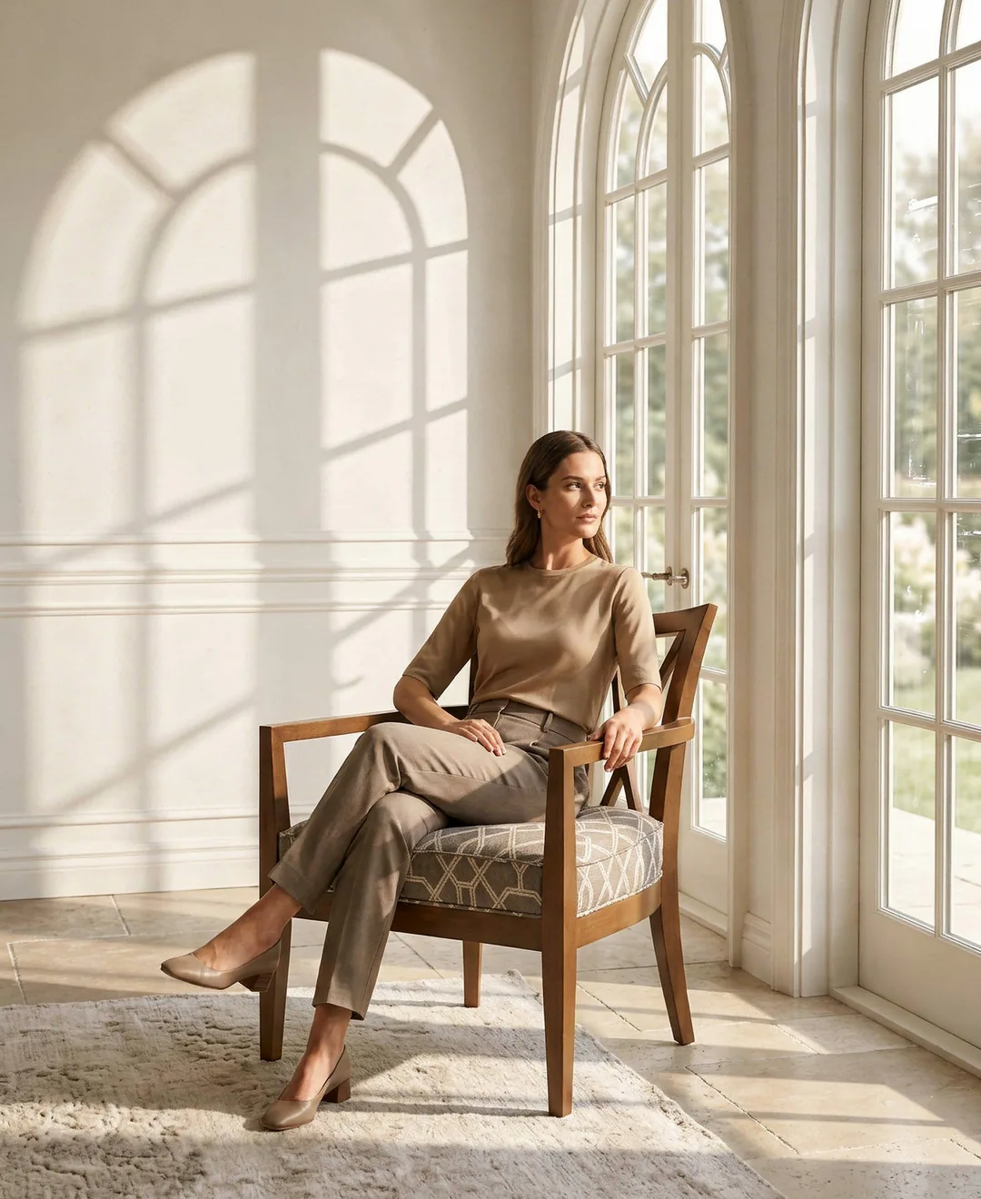 Cross Back Lounge Chair Cross Back Lounge Chair shown in a hotel interior with a seated guest