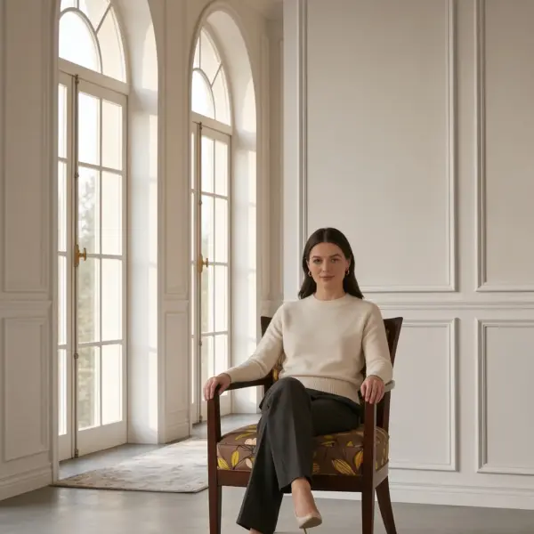 Cross Back Upholstered Lounge Chair shown in a hotel interior with a seated guest