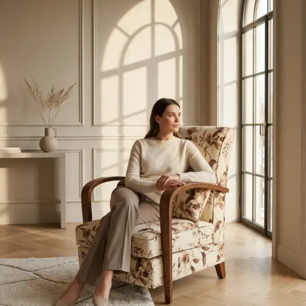 Deco Lounge Chair shown in a hotel interior with a seated guest