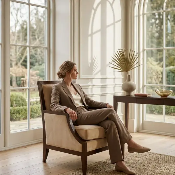Morris Lounge Chair shown in a hotel interior with a seated guest