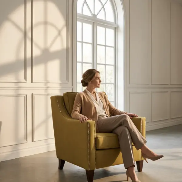 Myst Lounge Chair shown in a hotel interior with a seated guest