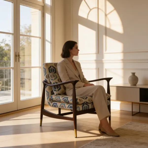 New Vanilla Lounge chair shown in a hotel interior with a seated guest