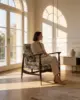 New Vanilla Lounge chair shown in a hotel interior with a seated guest