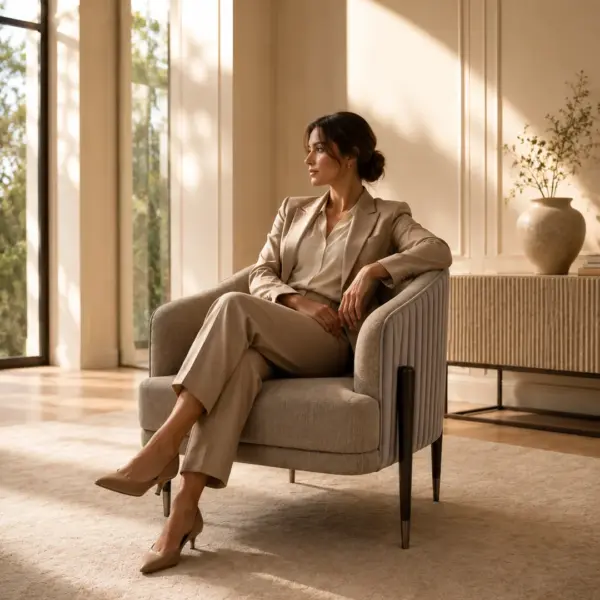 Pleated Tub Lounge Chair shown in a hotel interior with a seated guest