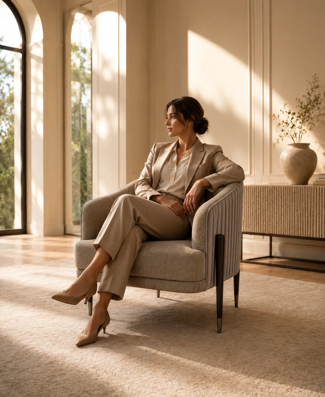 Pleated Tub Lounge Chair Pleated Tub Lounge Chair shown in a hotel interior with a seated guest