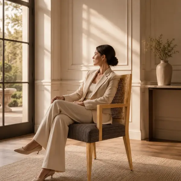 Rattan Back Dining Chair shown in a hotel interior with a seated guest