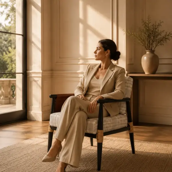 Run Lounge Chair shown in a hotel interior with a seated guest