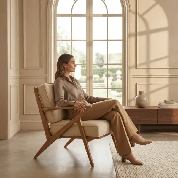 Vanilla Lounge Chair shown in a hotel interior with a seated guest