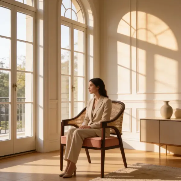 Villa Lounge chair shown in a hotel interior with a seated guest